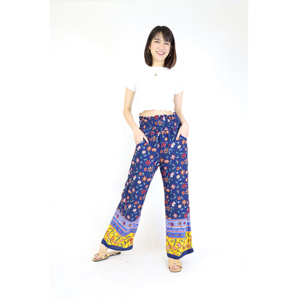 Blossom Flowers Women's Wide Leg Pants in Navy Blue  PP0333 020327 01