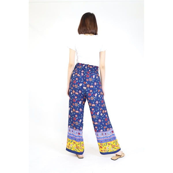 Blossom Flowers Women's Wide Leg Pants in Navy Blue  PP0333 020327 01