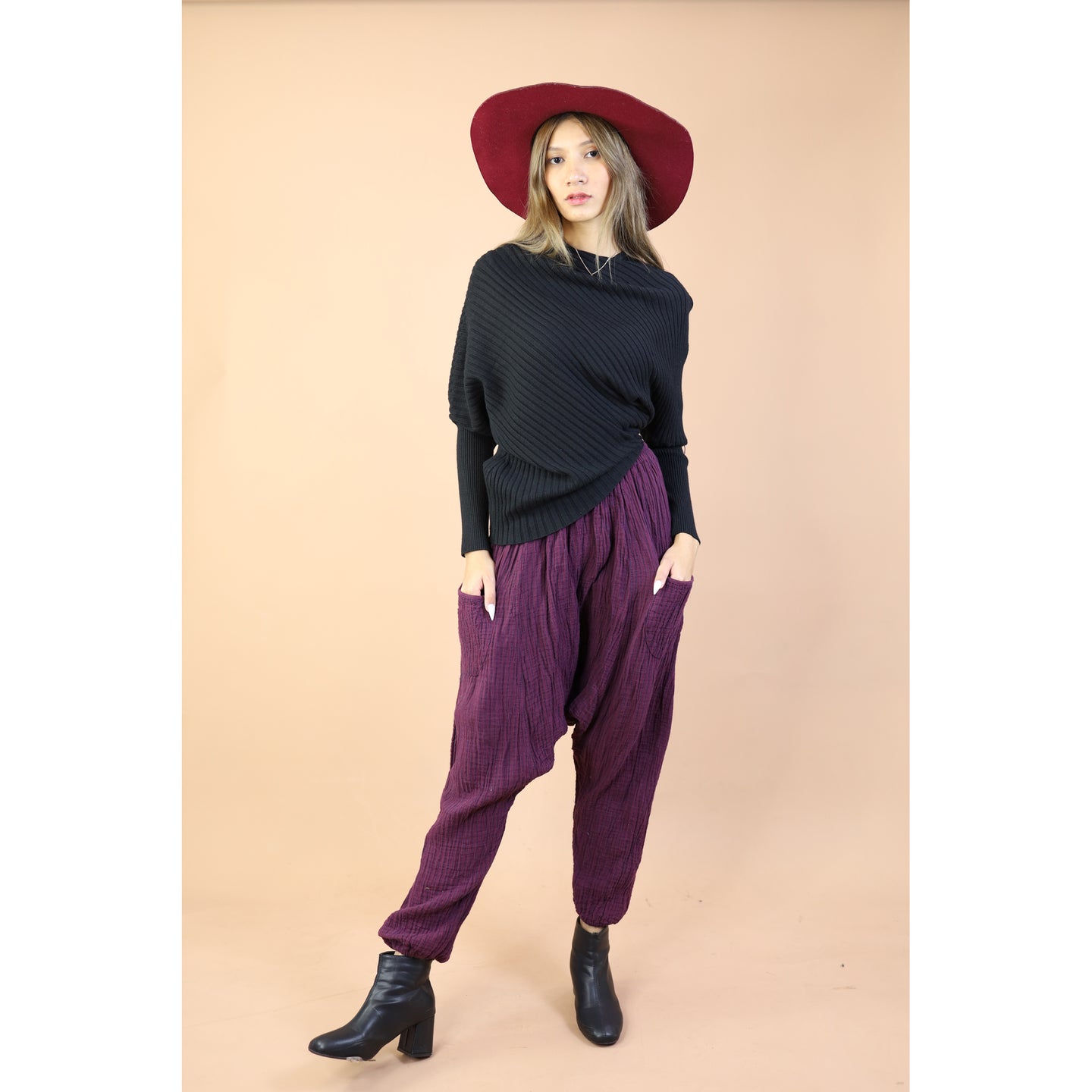 Fall and Winter Collection Organic Cotton Woven Fabric Solid Color Adladin Pants LI0029 000001 00