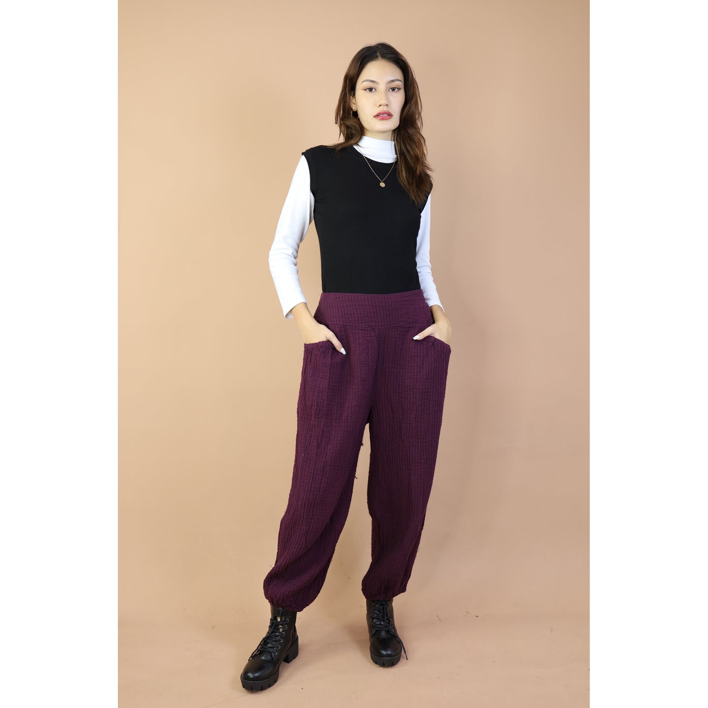 Fall and Winter Collection Organic Cotton Woven Fabric Solid Color Balloon Pants LI0030 000001 00