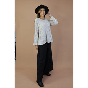 Fall and Winter Collection Organic Cotton Woven Fabric Solid Color U Neck Long Sleeves Top LI0035 000001 00