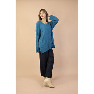 Fall and Winter Collection Organic Cotton Solid Color V Neck Top LI0043 000001 00