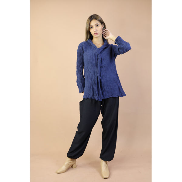 Fall and Winter Collection Organic Cotton Solid Color Tie Neck Top LI0045 000001 00