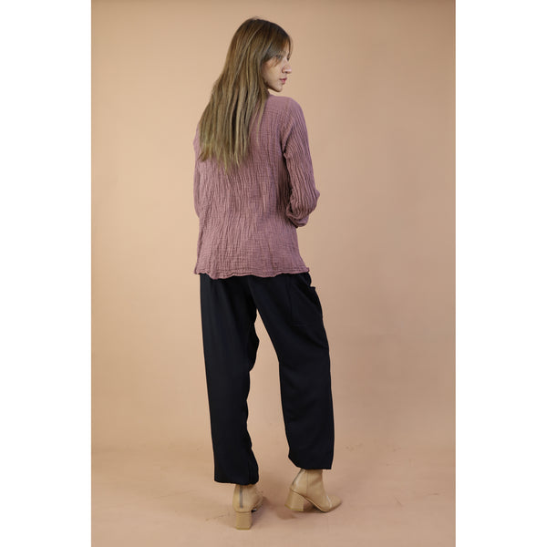 Fall and Winter Collection Organic Cotton Solid Color Tie Neck Top LI0045 000001 00