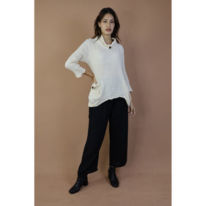 Fall and Winter Collection Organic Cotton Solid Color Tie Neck Top with Button LI0047 000001 00