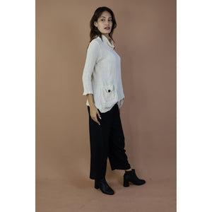 Fall and Winter Collection Organic Cotton Solid Color Tie Neck Top with Button LI0047 000001 00