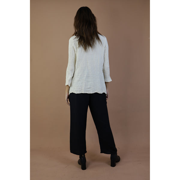 Fall and Winter Collection Organic Cotton Solid Color Tie Neck Top with Button LI0047 000001 00