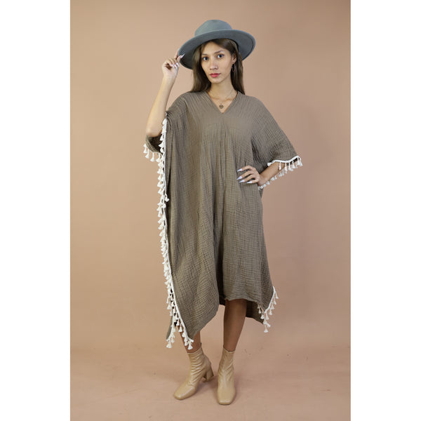 Fall and Winter Collection Organic Cotton Solid Color Dress wih Fringe LI0054 000001 00