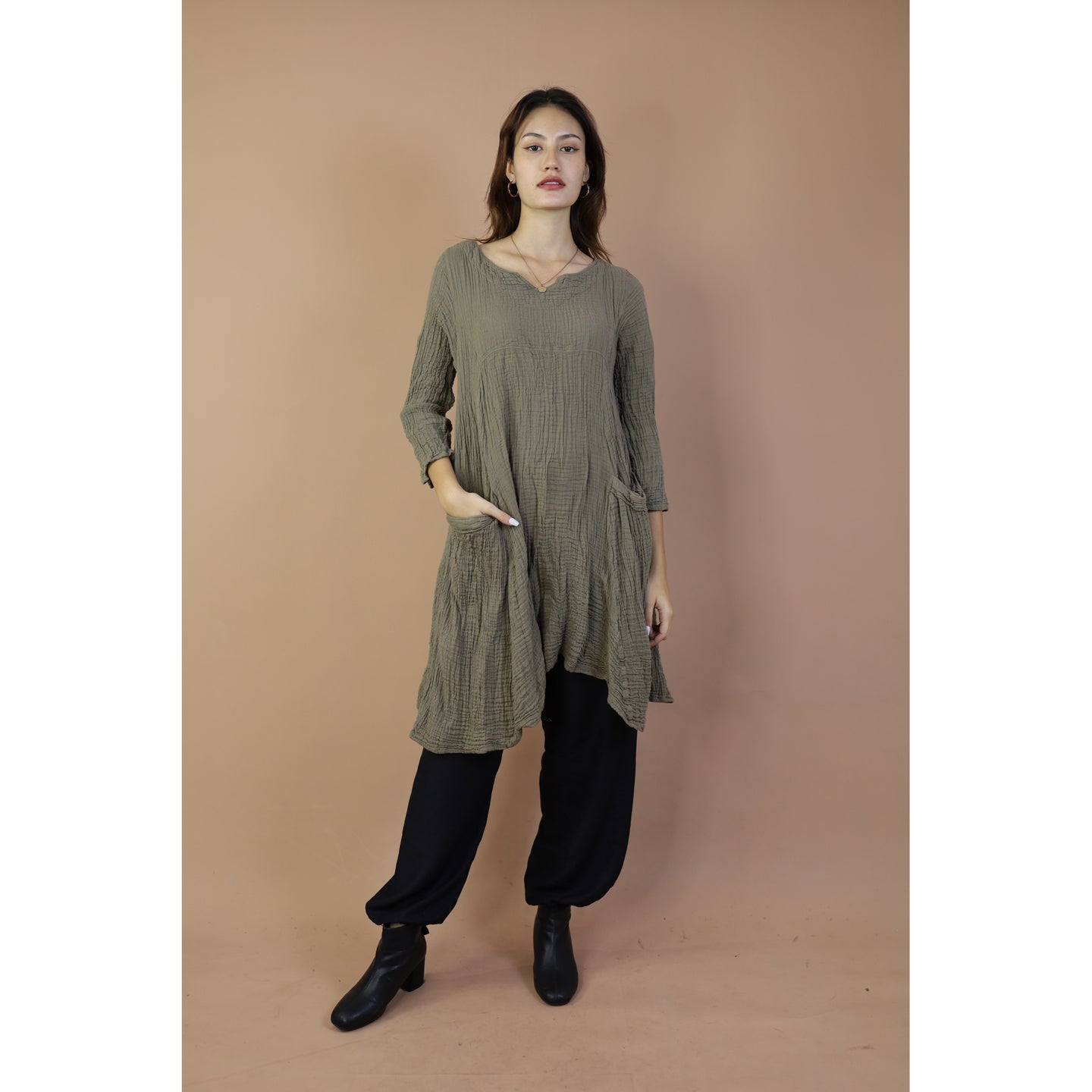 Fall and Winter Collection Organic Cotton Solid Color Dress  LI0065 000001 00