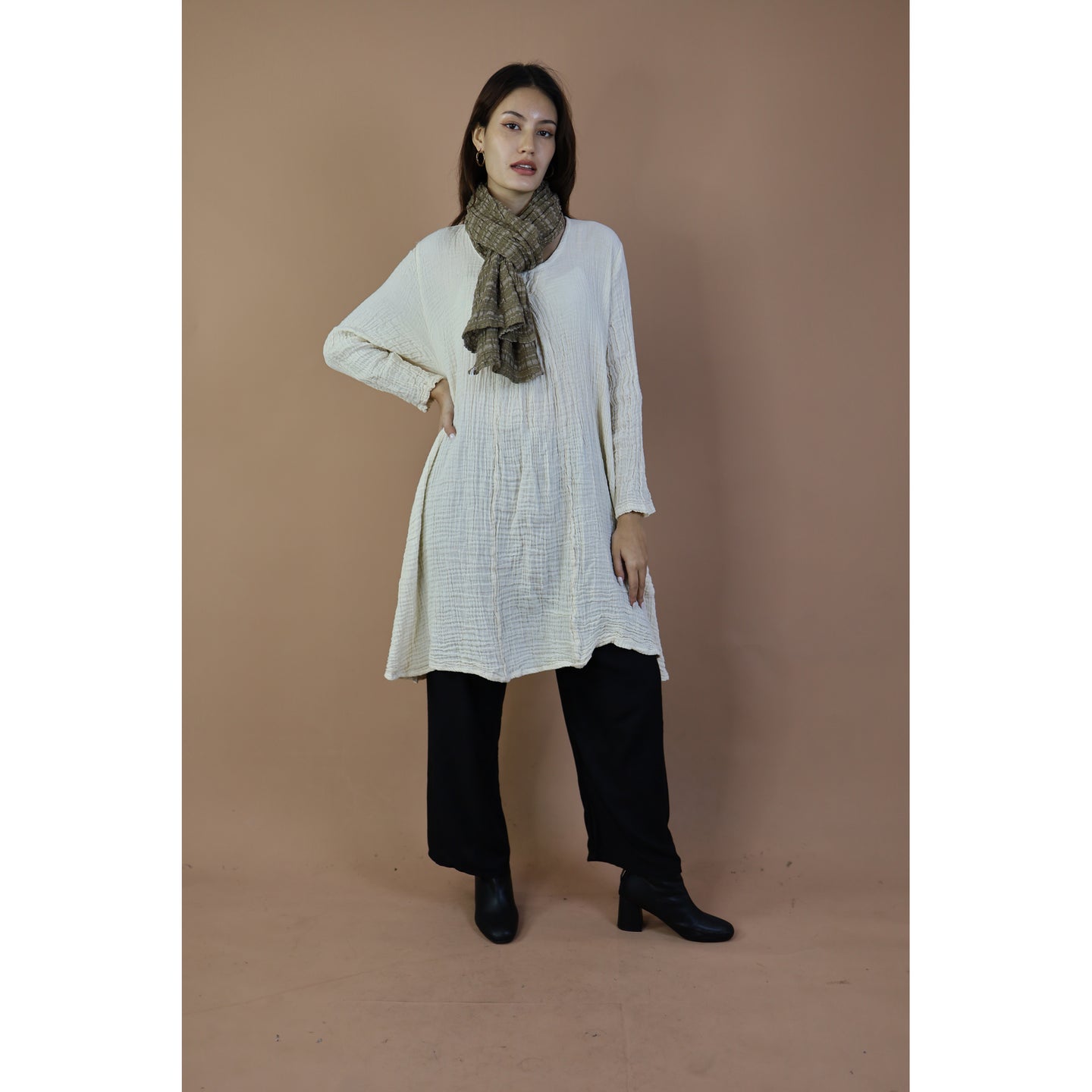 Fall and Winter Collection Organic Linen Solid Color  Small Shawl&Scarf  LI0074 000001 00