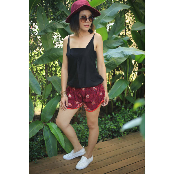 Rose Bushes Women's Mini Pompom Shorts Pants in Red PP0228 020118 05