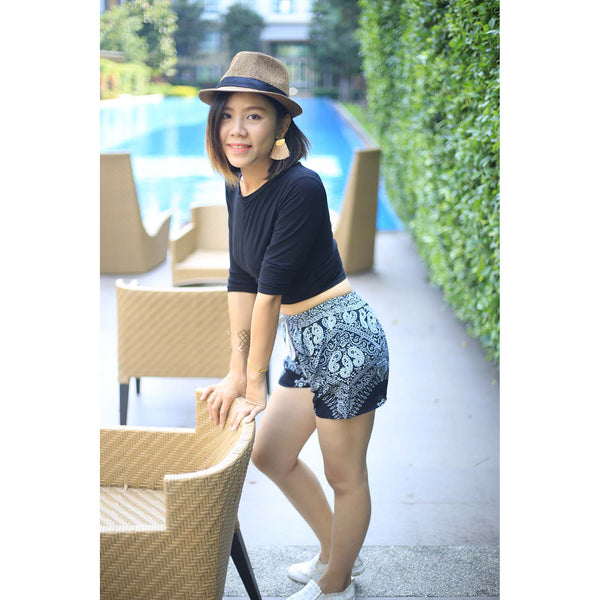 Flower drops Women's Shorts Drawstring Genie Pants in Black PP0142 020070 07