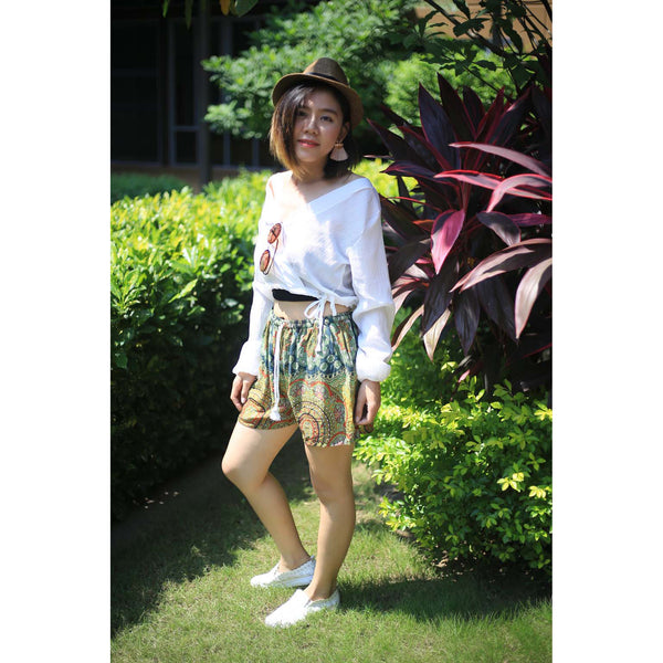 Mandala Women's Shorts Drawstring Genie Pants in Green PP0142 020114 03