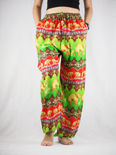 Load image into Gallery viewer, Indian elephant Unisex Drawstring Genie Pants in Green PP0110 020056 02