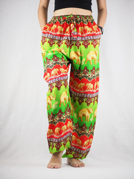 Indian elephant Unisex Drawstring Genie Pants in Green PP0110 020056 02