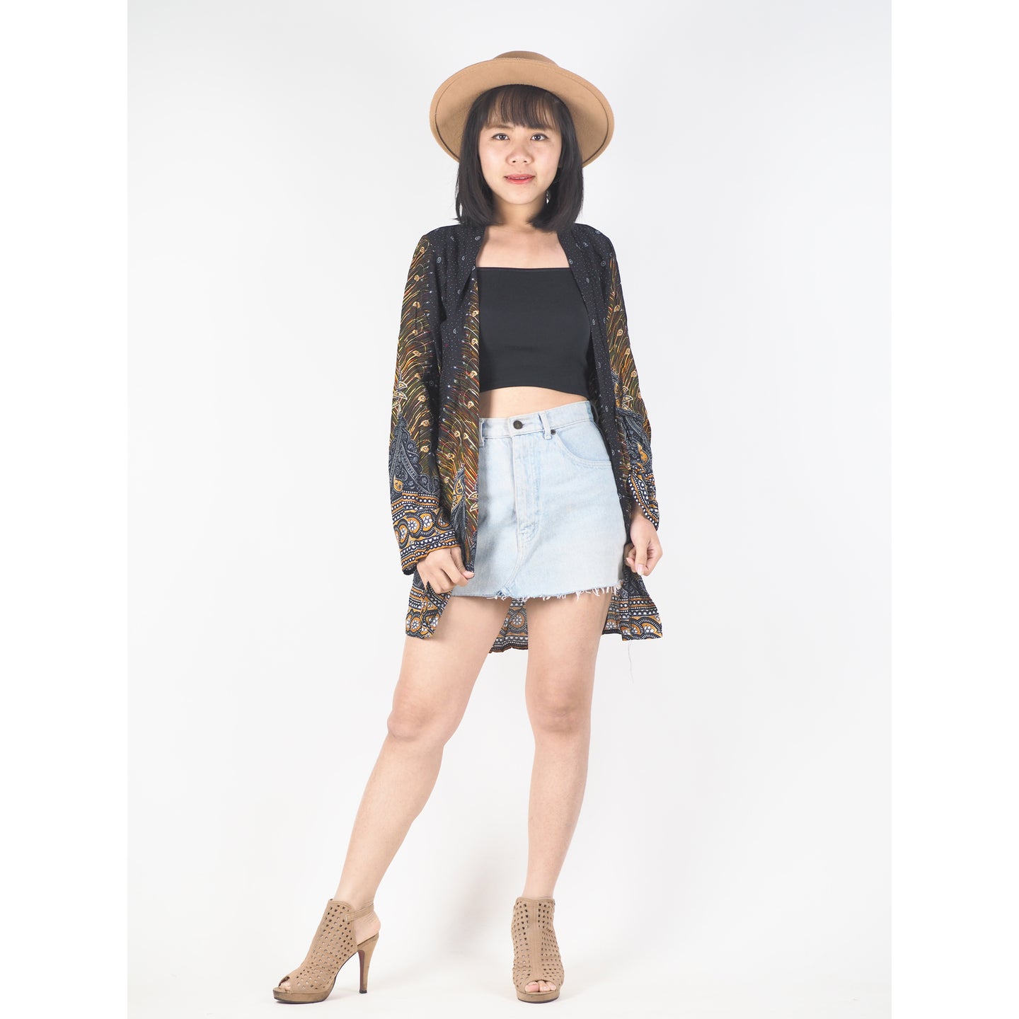 Peacock Women Kimono in Black Gold JK0020 020007 04