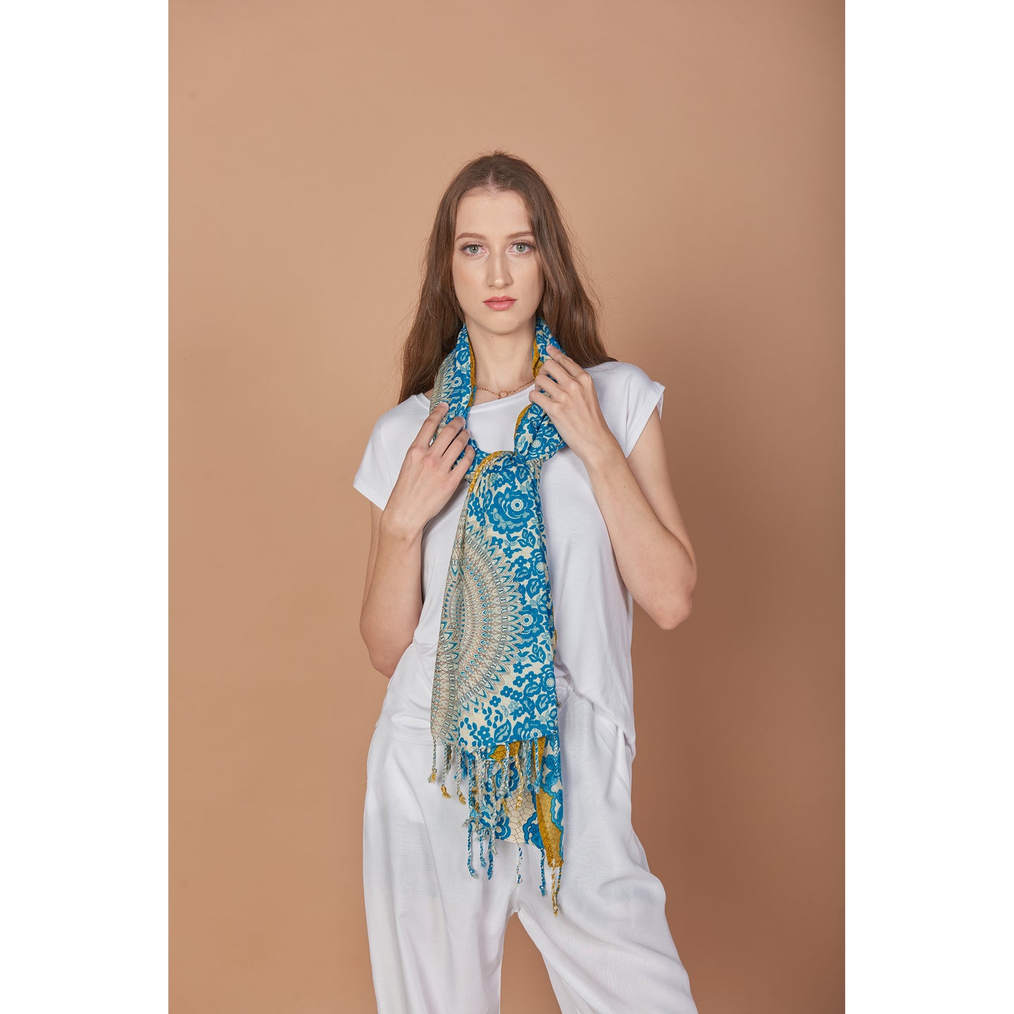 2 Tone Mandala Scarf in Light Blue JK0038 020032 03
