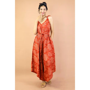 Mandala Flower Women's Jumpsuit with Belt in Orange JP0097 020348 01