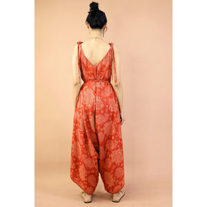 Mandala Flower Women's Jumpsuit with Belt in Orange JP0097 020348 01