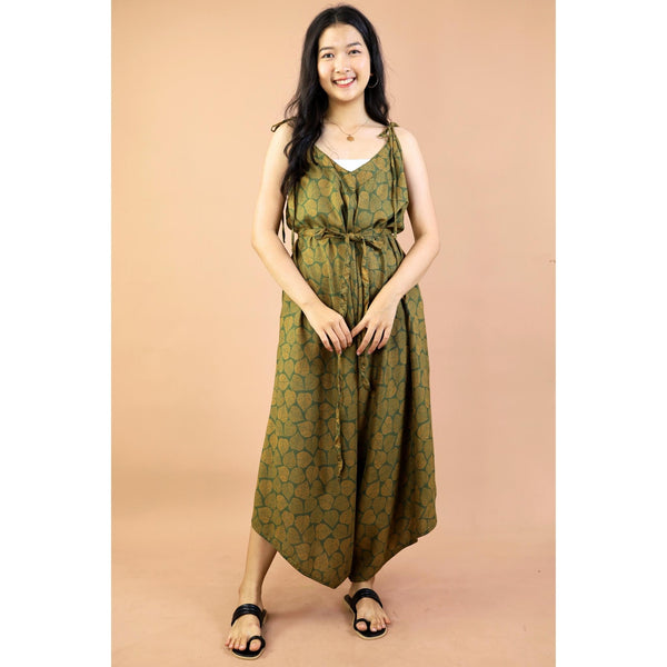 Mandala Leaves Women's Jumpsuit with Belt in Olive JP0097 020351 01