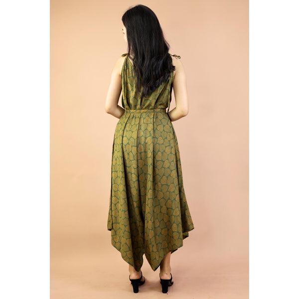 Mandala Leaves Women's Jumpsuit with Belt in Olive JP0097 020351 01