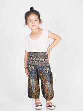 Load image into Gallery viewer, Peacock Unisex Kid Harem Pants in Black Gold PP0004 020007 04