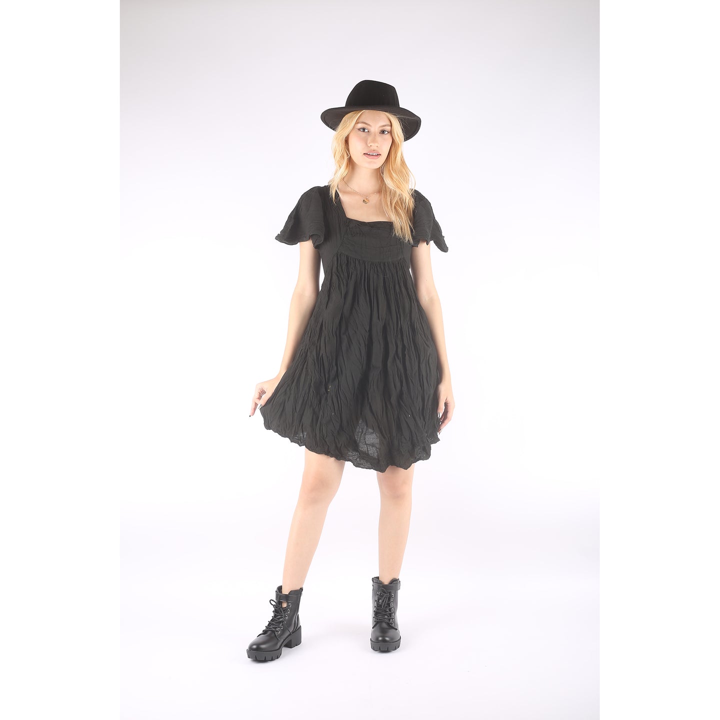Fall Collection Solid Color Short Open Sleeves Dress Women LI0012 000001 00