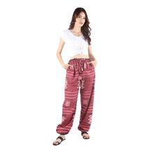 Load image into Gallery viewer, Modern Abstract Unisex Drawstring Genie Pants in Burgundy PP0110 030000 15