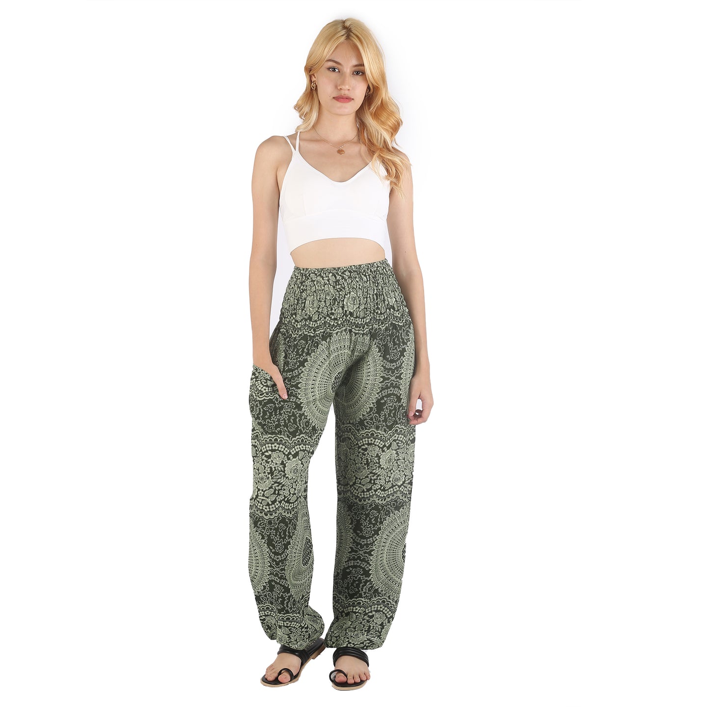 Monotone Mandala 31 women harem pants in Green PP0004 020031 04