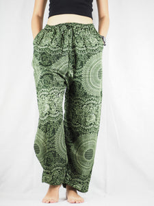 Monotone Mandala Unisex Drawstring Genie Pants in Green PP0110 020031 04