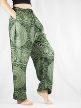 Load image into Gallery viewer, Monotone Mandala Unisex Drawstring Genie Pants in Green PP0110 020031 04