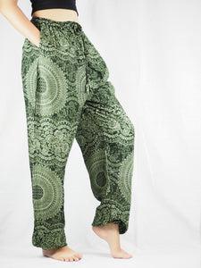 Monotone Mandala Unisex Drawstring Genie Pants in Green PP0110 020031 04