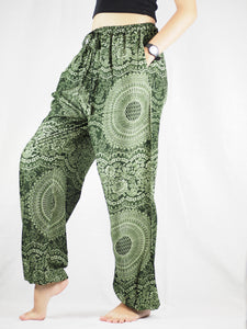 Monotone Mandala Unisex Drawstring Genie Pants in Green PP0110 020031 04