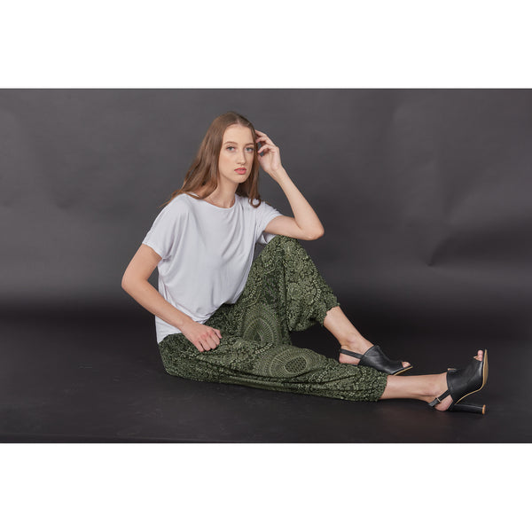 Monotone Mandala Unisex Aladdin drop crotch pants in Green PP0056 020031 04