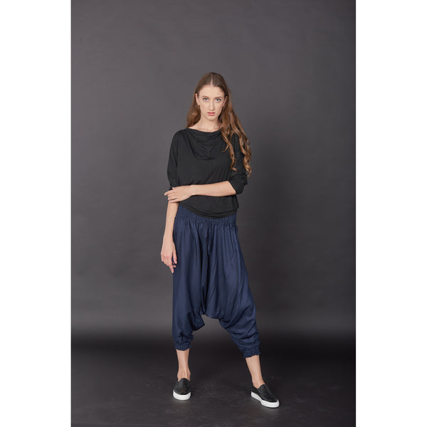 Solid Color Unisex Aladdin Drop Crotch Pants in Navy Blue PP0056 020000 03