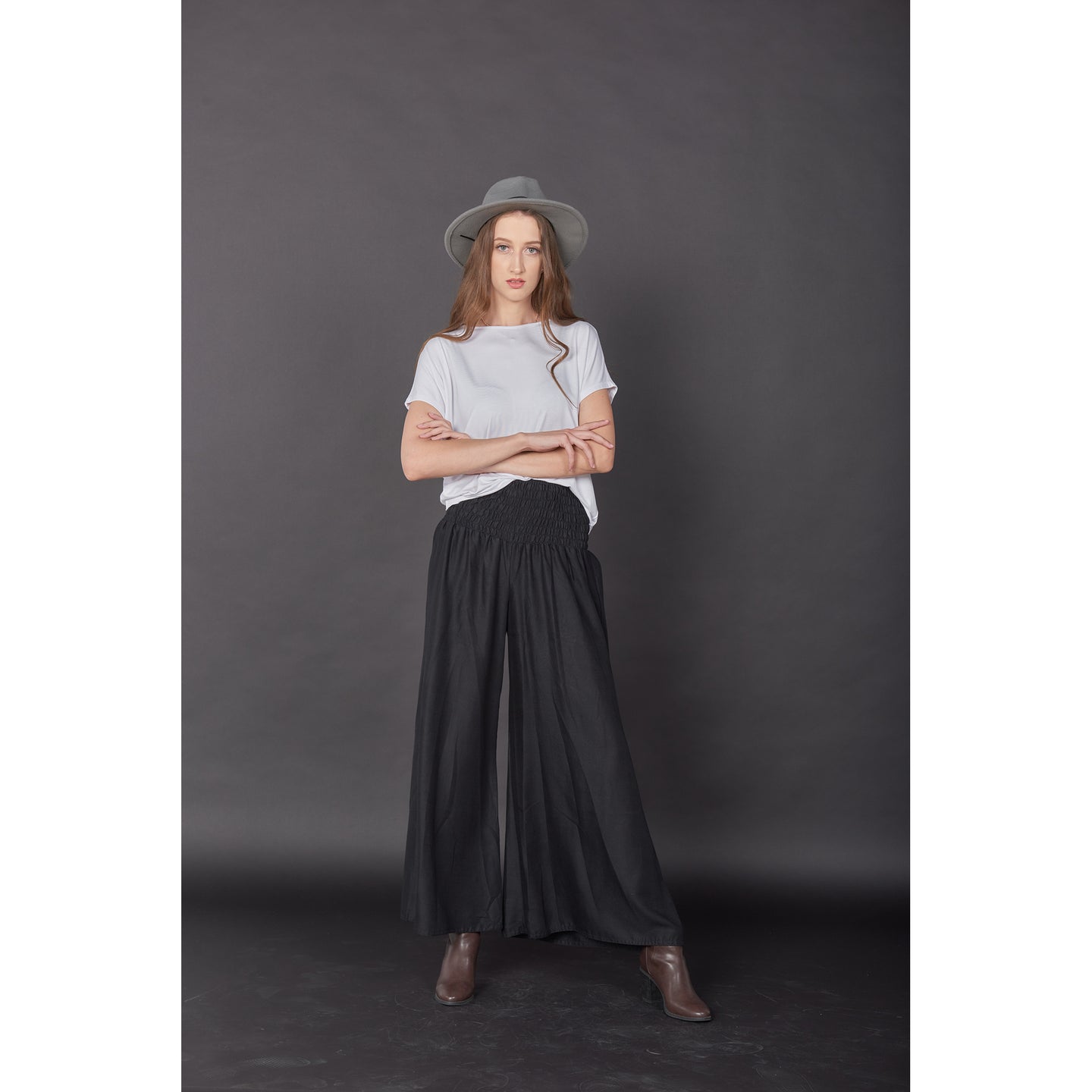 Solid Color Women's Wide Leg Pants in Black PP0311 020000 10