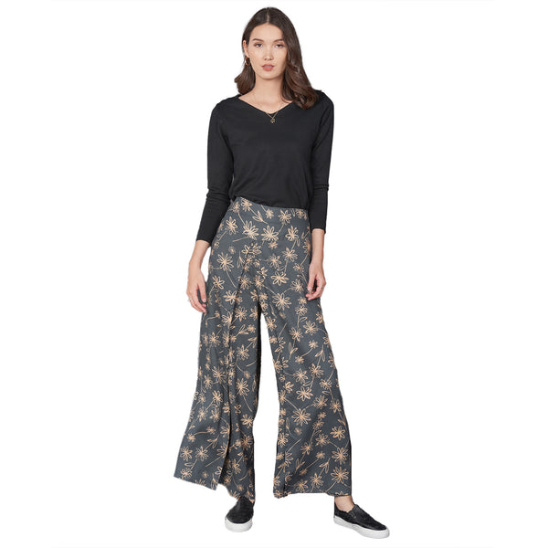 Flower Women's Palazzo pants in Gray PP0076 020201 01