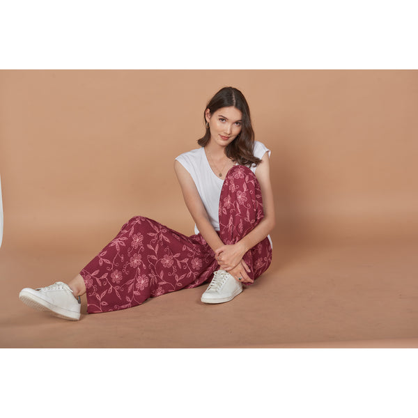 Flower Women's Palazzo pants in Burgundy PP0076 020205 01