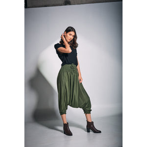 Solid color Unisex Aladdin drop crotch pants in Olive PP0056 020000 13