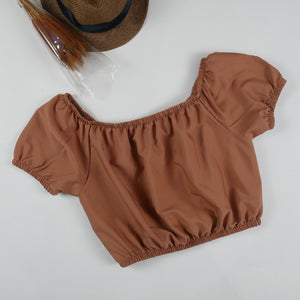 Solid Color Blouse Puff Sleeve Tops in Light brown SH0194 130000 12