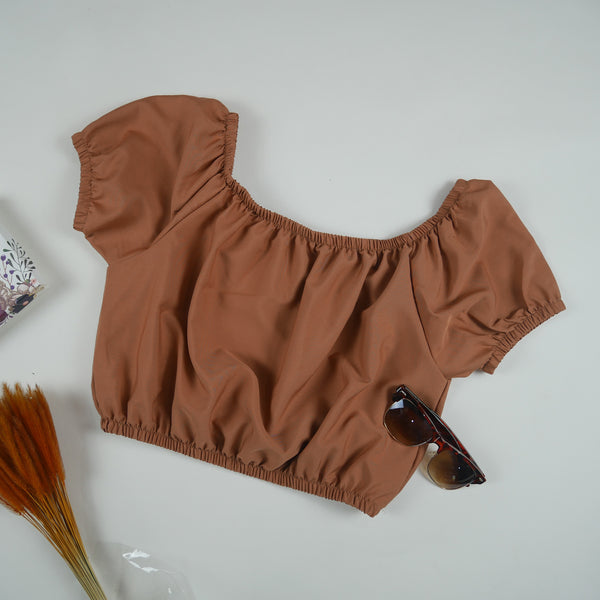 Solid Color Blouse Puff Sleeve Tops in Light brown SH0194 130000 12