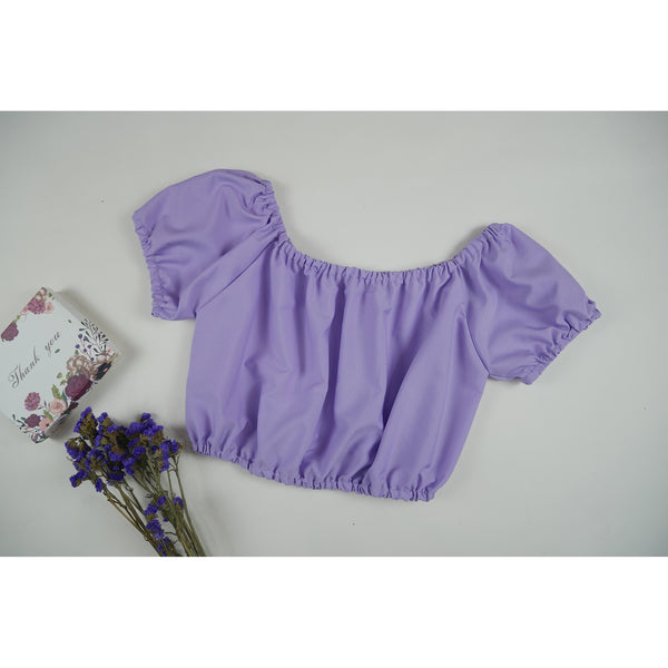 Solid Color Blouse Puff Sleeve Tops in Light Purple SH0194 130000 07