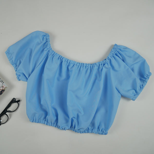 Solid Color Blouse Puff Sleeve Tops in Blue SH0194 130000 02