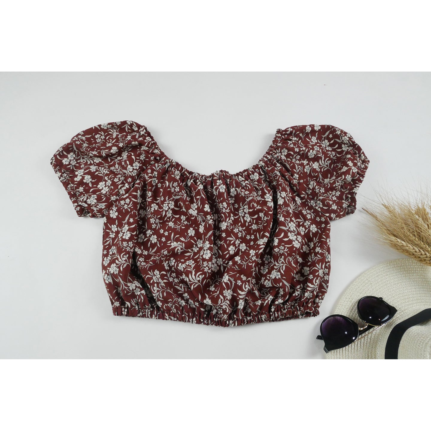 Daisy Blouse Puff Sleeve Tops in Brown SH0194 130002 01