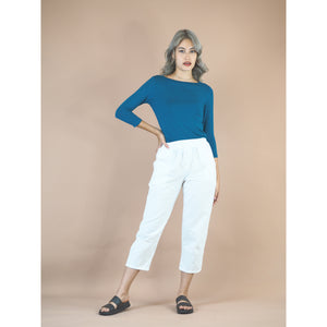 Organic Cotton Casual pants with Elastic around waist in White PP0300