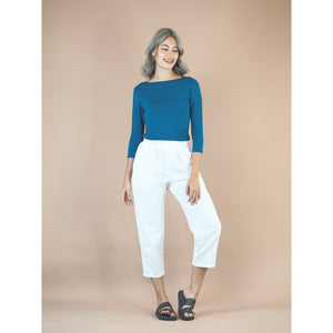 Organic Cotton Casual pants with Elastic around waist in White PP0300