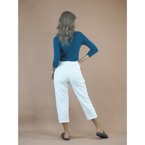 Organic Cotton Casual pants with Elastic around waist in White PP0300