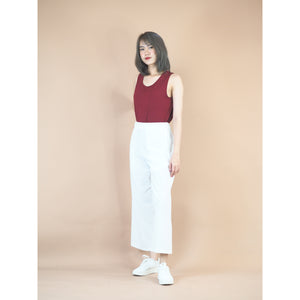 Organic Cotton Casual pants with Elastic back waist in White PP0301