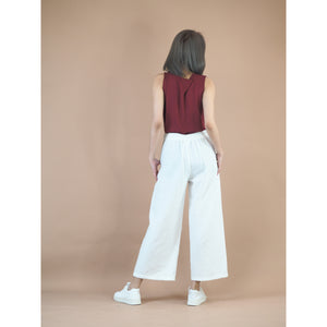 Organic Cotton Casual pants with Elastic back waist in White PP0301