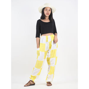 Patchwork Unisex Drawstring Genie Pants in White PP0110 028000 04